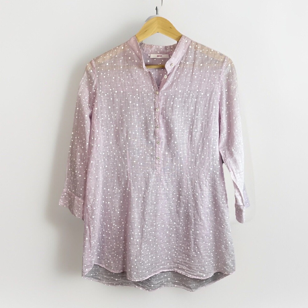 Leggiadro Tunic Top M Pink Polka Dot Linen Cotton Shirt Sheer Oversized Feminine